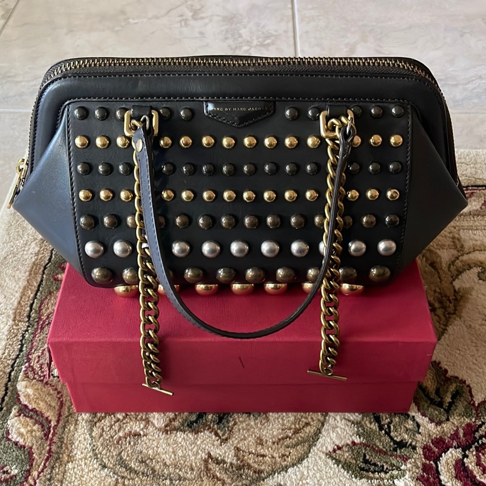 Marc by Marc Jacobs Licorice Leather Studded Daily Tote